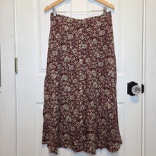 Vtg 90s Midi Skirt Floral Print Button Front Peasant Prairie Boho Western 14