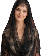 Catholic Mantilla Veil for Church Latin Mass, Floral Lace Head Covering, Chape
