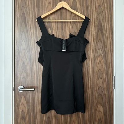 Light Before Dark Urban Minikleid schwarz Satin Schleife Träger A Linie M NEU UVP 39£