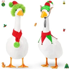2 Set Christmas Porch Goose Outfits Santa Goose Clothes Xmas Hat Scarf for Ce...