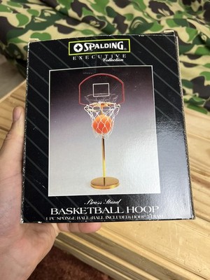 Vintage New 90 s Y2K Spalding Desktop Basketball Hoop in Gold Brass NBA 