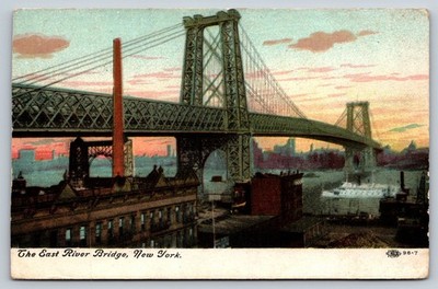 The East River Bridge New York City Vintage Postcard