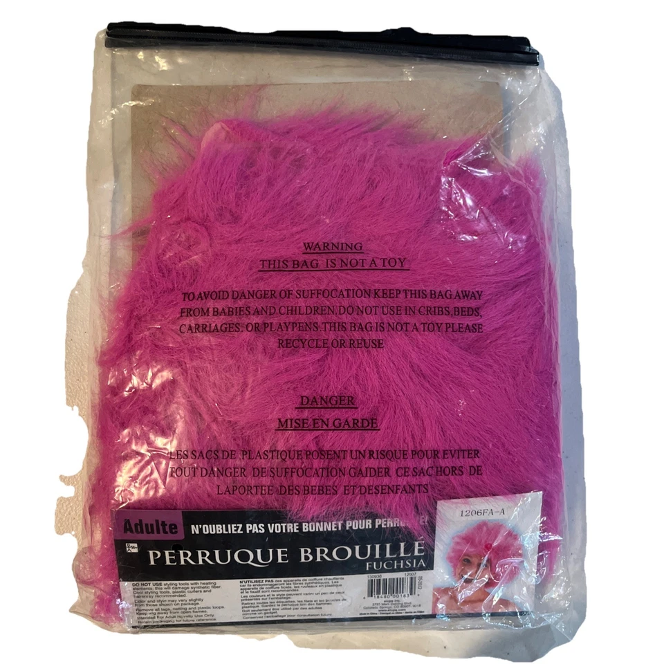 Fuzzy Faux Fiber Fun FUCHSIA  Costume Wig One Size ADULT - FREE SHIPPING - Image 3 of 3