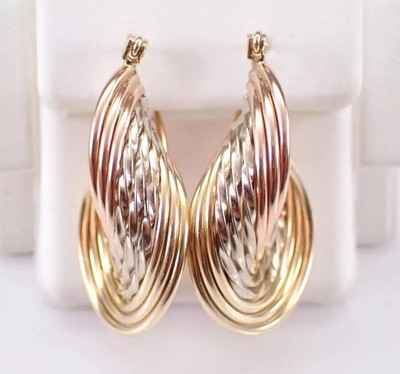Vintage Estate Hoops For Her Twisted Hoop Earrings 14K Tri Color Gold Plated