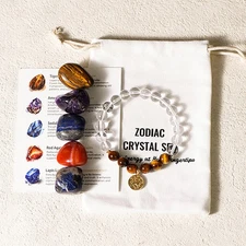 Zodiac Crystal Healing Stone Set with Bracelets for Energy Generator Meditation