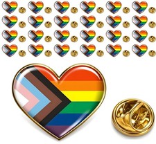 25/50/100 Metal Hearts Inclusive Progress Pride Pin Rainbow Gay Flag LGBTQ Progr