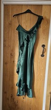 MANGO Sz L Large Dress Dark Green Slip Satin Dress 12/14