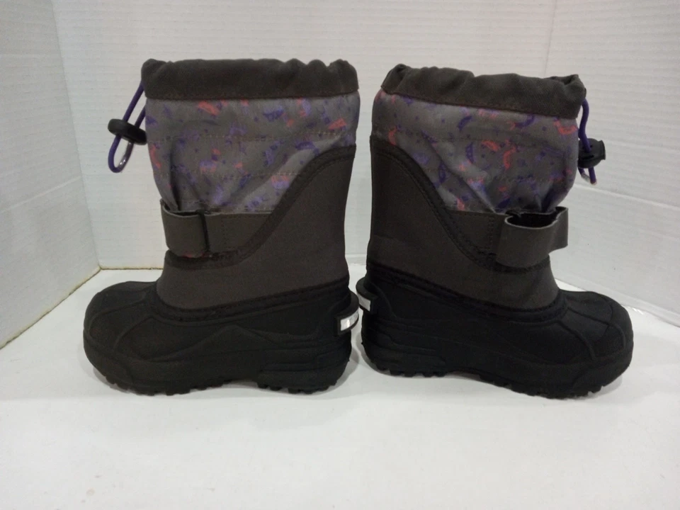 Columbia Niños Pequeños Bebé Talla 10 Invierno Botas de Nieve Gris y Púrpura Chevron Foto 3 de 4