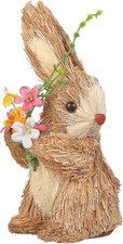 Lifelike Easter Rabbit Statue - Hand-Woven Sisal Bunny Figurine Decoration