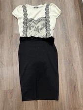VALENTINO Black Lace Trim Short Sleeve Knit Dress. Size Small.