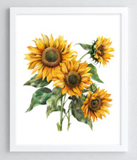 Sunflowers Wall Art Print, Sunflowers Wall Decor Print, Botanical Art Print 780