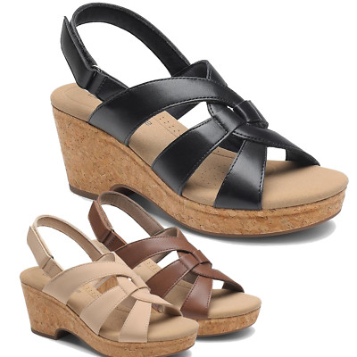 Women Summer Cork Wedge Sandals Ankle Strap Open Toe Platform Casual Sandals