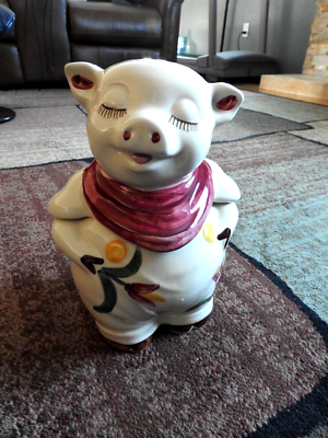 Vintage Rare HTF 1940s Shawnee Smiley Pig in Red and Tulips Cookie