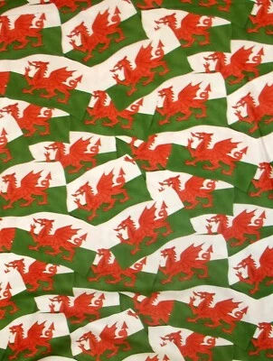 Wales Welsh Flag Dragon National Nutex Fabric 100% Cotton 112cm wide 11310-101