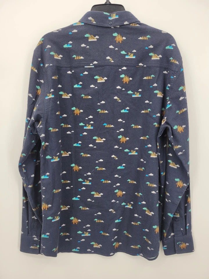 Camisa masculina Nixon grande azul árvores da montanha estampa manga longa botão para cima - Imagem 2 de 4