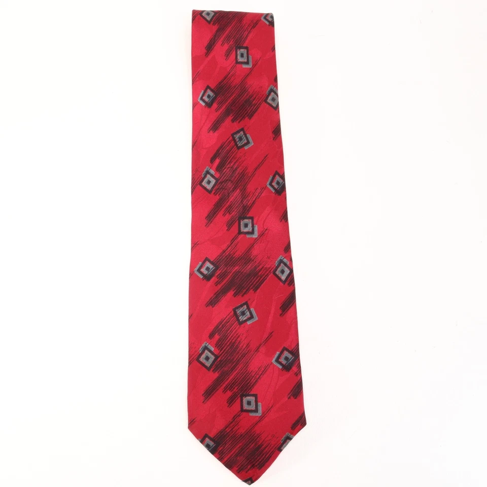 复古 Frateli 领带男式 59 英寸红色意大利丝绸黑色 Abstrat Geo 宽衬里 — 第 3/4 张图片
