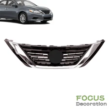 Black W/Chrome Trim Grill For 2016-2018 Nissan Altima Front Bumper Upper Grille