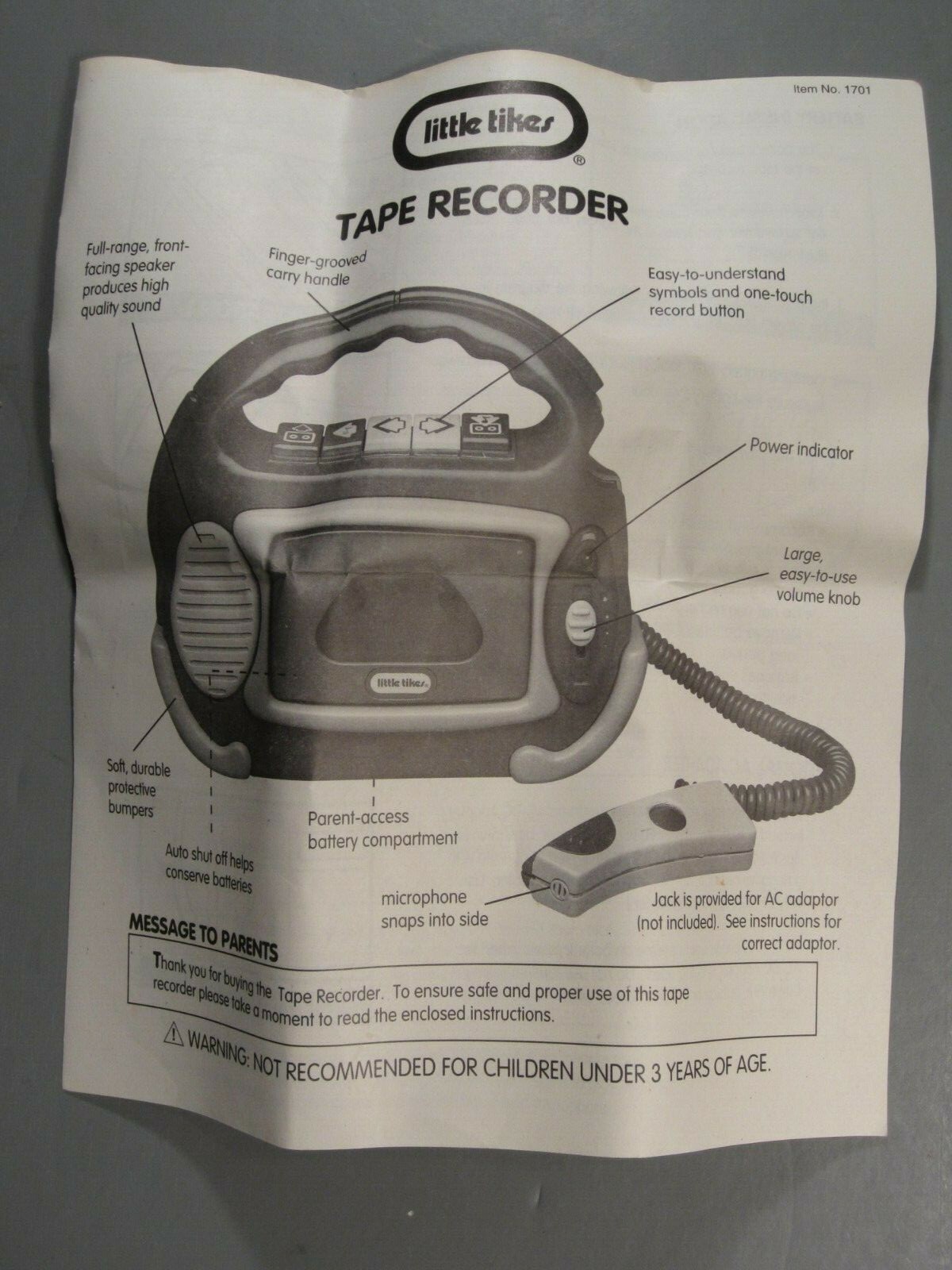 Vintage Little Tikes Cassette Tape Player & Recorder For parts of