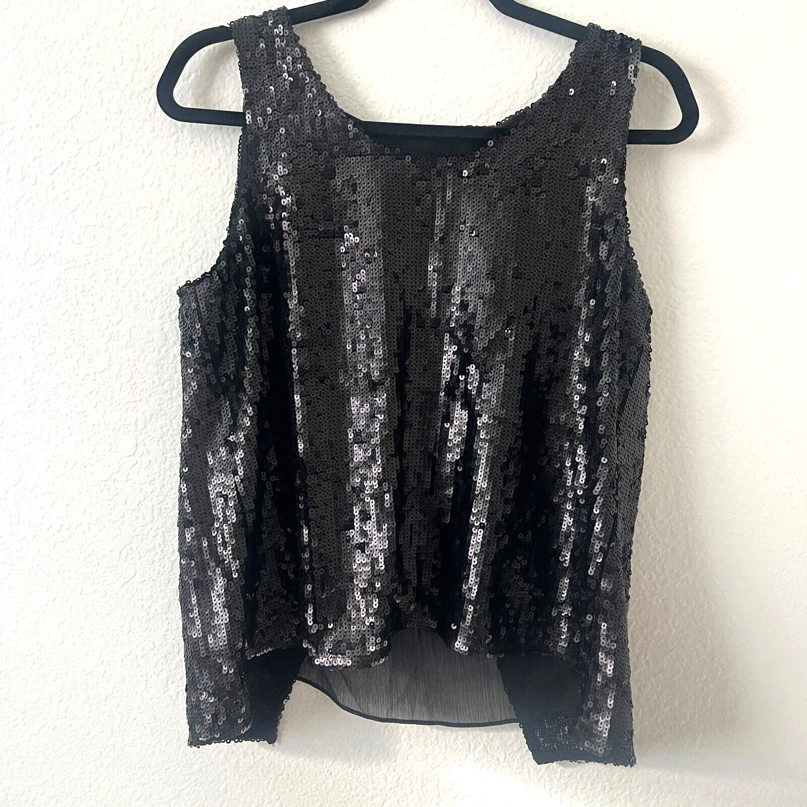 DKNY Sz S Black Sequined Tank Top Going Out NYE New Years Eve