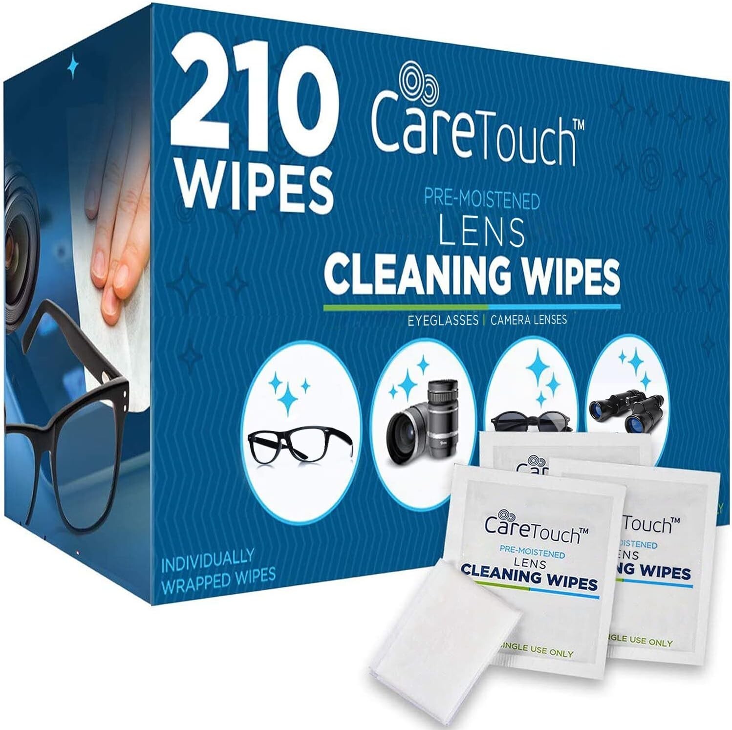 Care Touch Lens Cleaning Wipes for Eyeglasses, Pack of 210 Count (Pack 1)