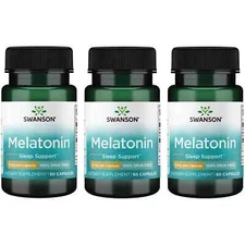 3 x SWANSON MELAT0NIN 3mg-180 Caps (3x60) - Sleep support, Jet LAG !!!
