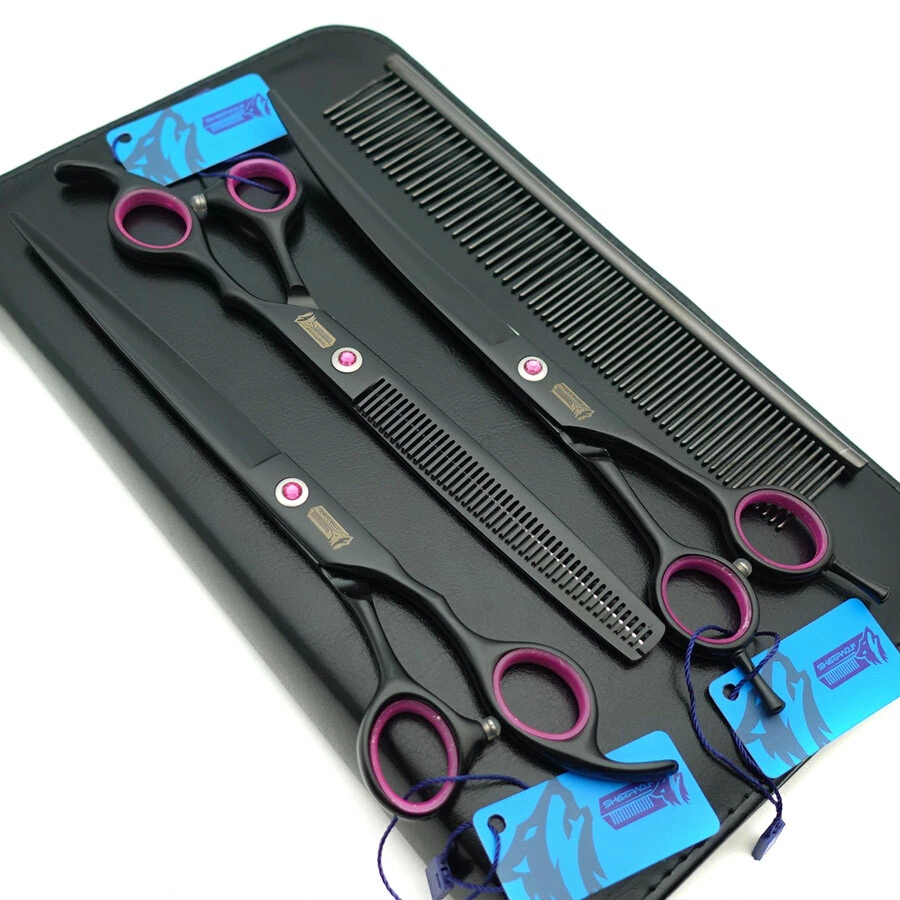 8"Pro.PET GROOMING SCISSORS Cutting+Thinning+Curved scissors+comb 4 PCS set K567