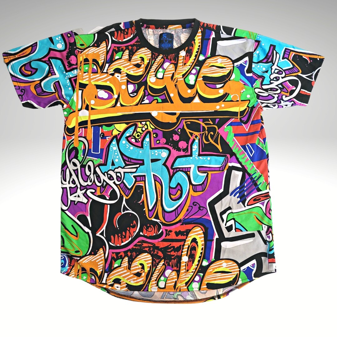 Royal Blue Label Hip Hop Graffiti Shirt Colorful Print Urban