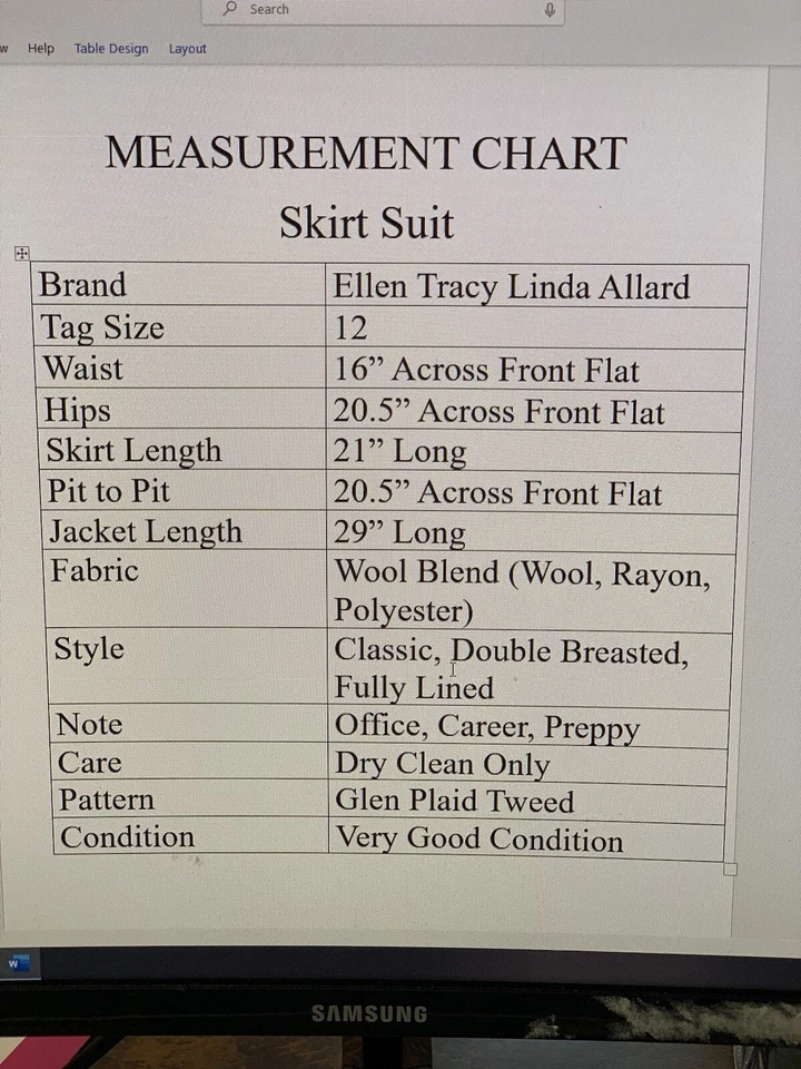 Traje Falda Ellen Tracy Linda Allard Mezcla Lana Gris Glen Cuadros Talla 12 Negocios Foto 4 de 4