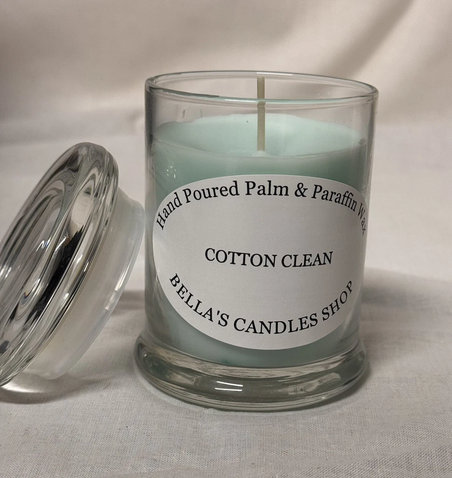 Vela perfumada COTTON CLEAN 8 OZ vertida a mano Foto 2 de 3