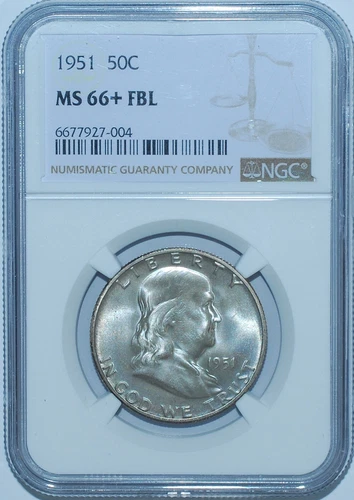 1951 P NGC MS66+FBL Full Bell Lines Franklin Half Dollar