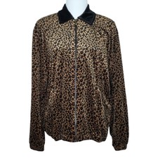 Vintage Womens Jacket Size Medium Leopard Print Zip Up Oversized Nina St. Claire