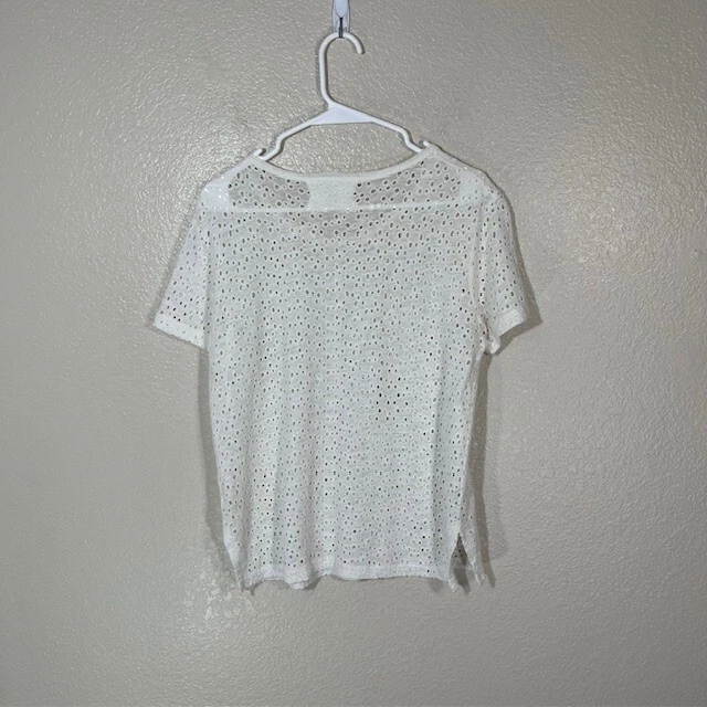 Majestic Filatures Paris Top Womens 2 Linen Eyelet Short Sleeve Shirt - Image 4 of 4