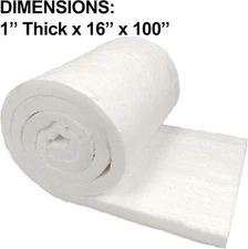 Ceramic Fiber Insulation 1" Thick  16" x 100" 2400F Fireproof Insulation Blanket