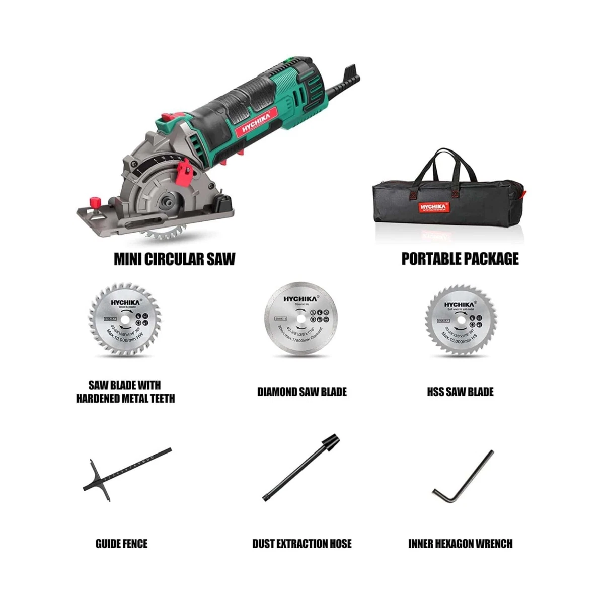 HYCHIKA Mini Circular Saw Hand Held Compact Circular Saw Power Tool Kit 4500RPM
