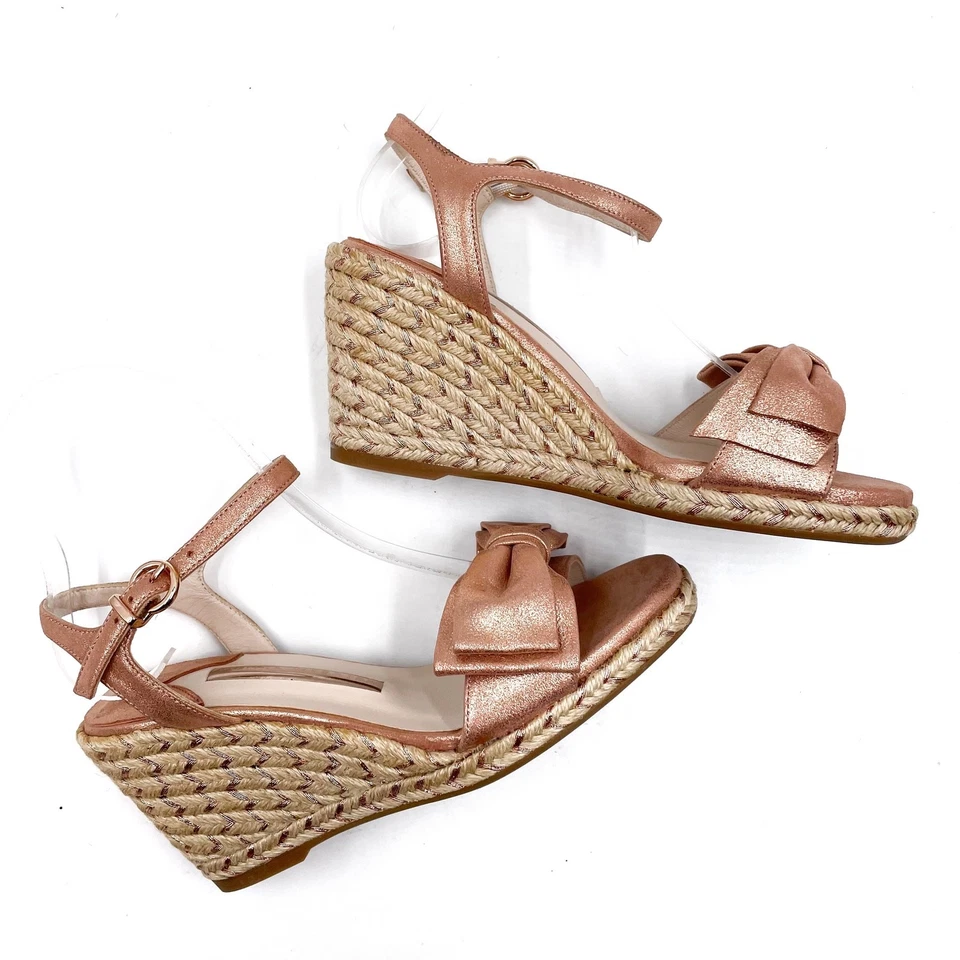 Sophia Webster Bonnie Wedge Espadrille Sandals Metallic Bow Sz 36 / 5.5 - Image 3 of 4