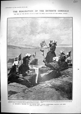 Alte 1905 Britische Atlantikflotte Schiffe Bretonische Fischerinnen Saluting Dru 20.