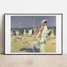 Francois Flameng Motiv Frau Am Meer Kunstdruck Poster Hund Blau Repro
