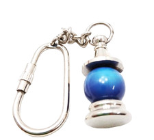 Handgefertigte Messing Laterne Schl&uuml;sselanh&auml;nger mit blauem Glas maritimer St...