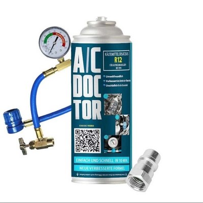 AC Doctor Kältemittel Set R12 Ersatz + Füllschlauch mit Manometer + R12 Adapter