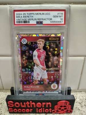 2024-25 Topps Merlin UCC Vintage Refractor AS Monaco Mika Biereth Rookie PSA 10 