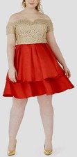 B. Darlin Woman Plus Size 16W Gold Red Embroidered Prom Cocktail Formal Dress.