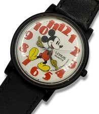 Vintage Disney Lorus Mickey Mouse Watch Red Numerals Black Band New Battery
