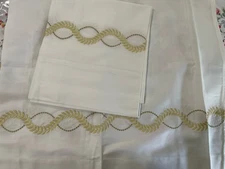 $380 Dea Italy NWT 2pc King Cases 100% Sateen IVORY Embroidery Diana