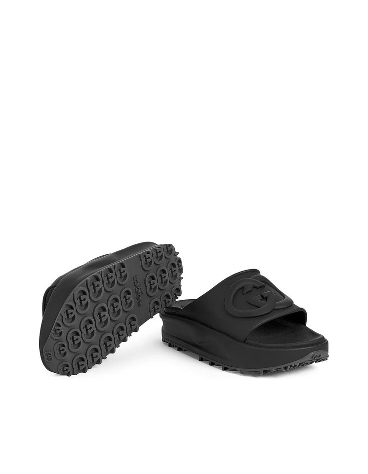 GUCCI INTERLOCKING G MENS BLACK CHUNKY SLIDE SANDAL 13G / 13UK / 14US /47EU BNWB