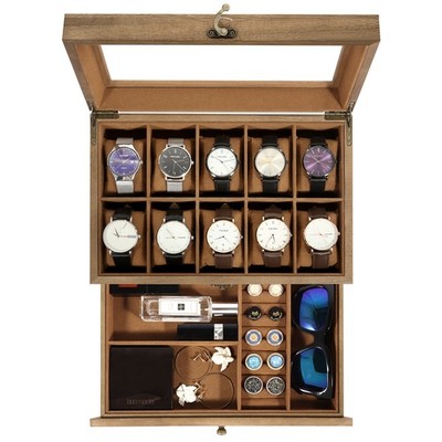 6-8-10-12 Slot Watch Box Solid Wood Display Case with Glass Lid Watch Holder
