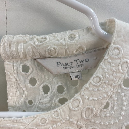 Part Two Women XS Tunic Blouse Top White Woven 3/4 Sleeve Embroidered Pullover - Picture 6 of 12