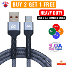 HeavyDuty USB Type C Charging Cable Braided Fast Phone Charger Long Lead 2m 3m