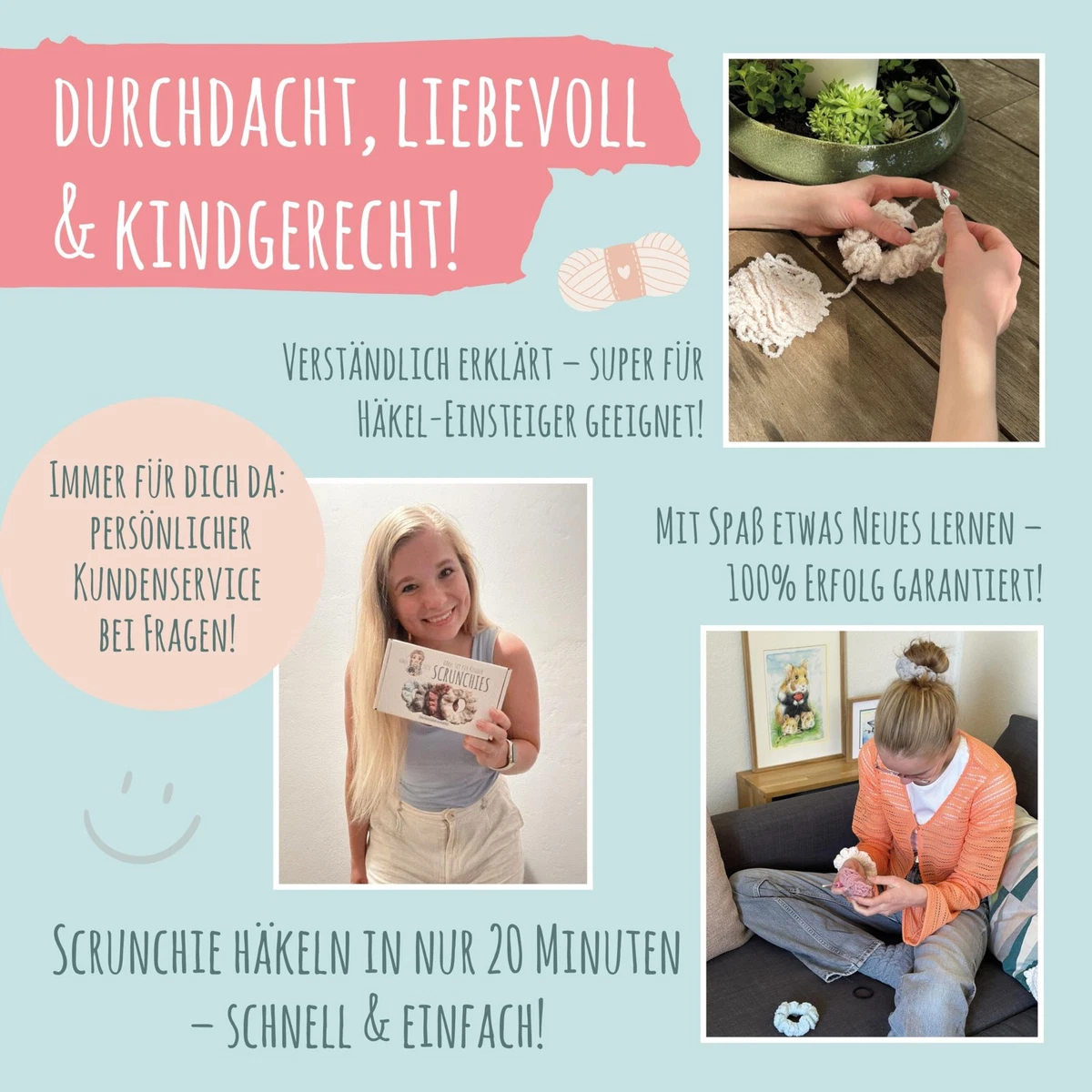 HÄKELset Kinder Scrunchies DIY HÄKELn Lernen Kreativ Geschenk Mädchen 8 Jahre