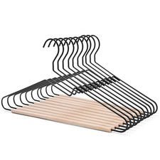 Premium Black Matt Metal Suit Clothes Hanger 10 Pack with a Smooth Beech Wood...
