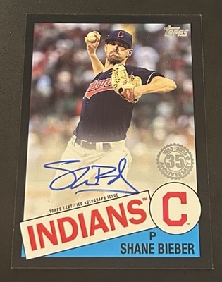 2020 Topps Series 2 1985 Topps Black Parallel Auto /199 Shane Bieber #85A-SB